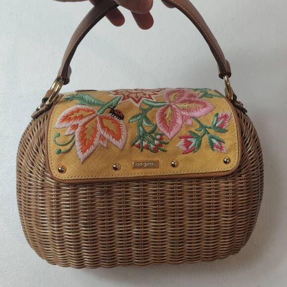 Eric Javits Embroidered Wicker Straw Handle Bag- Womens- Multicolor - Picture 4 of 10